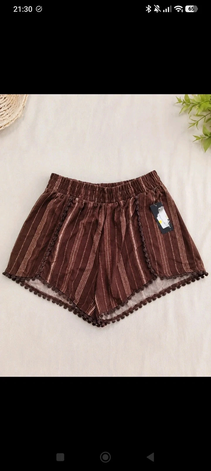 Short femme Ardene XS marron rayé taille élastique bohème neuf avec étiquette